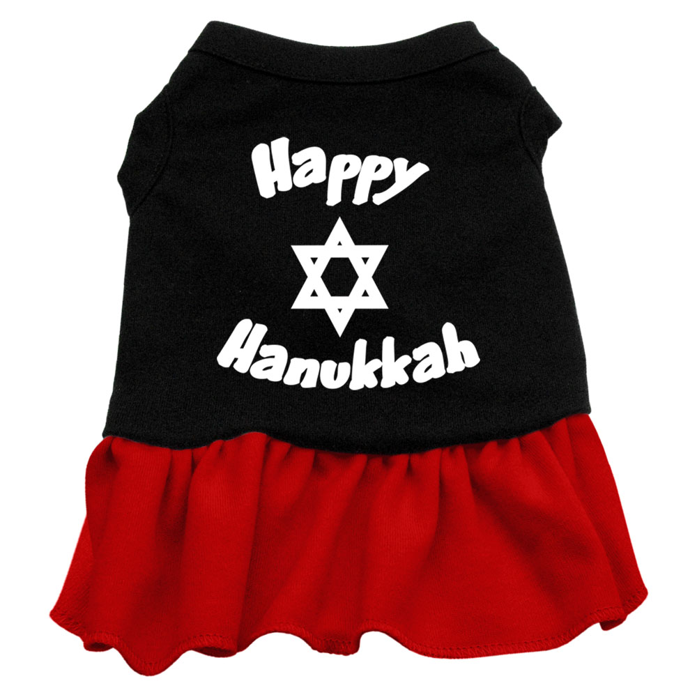Happy Hanukkah Screen Print Dress Black with Red Med